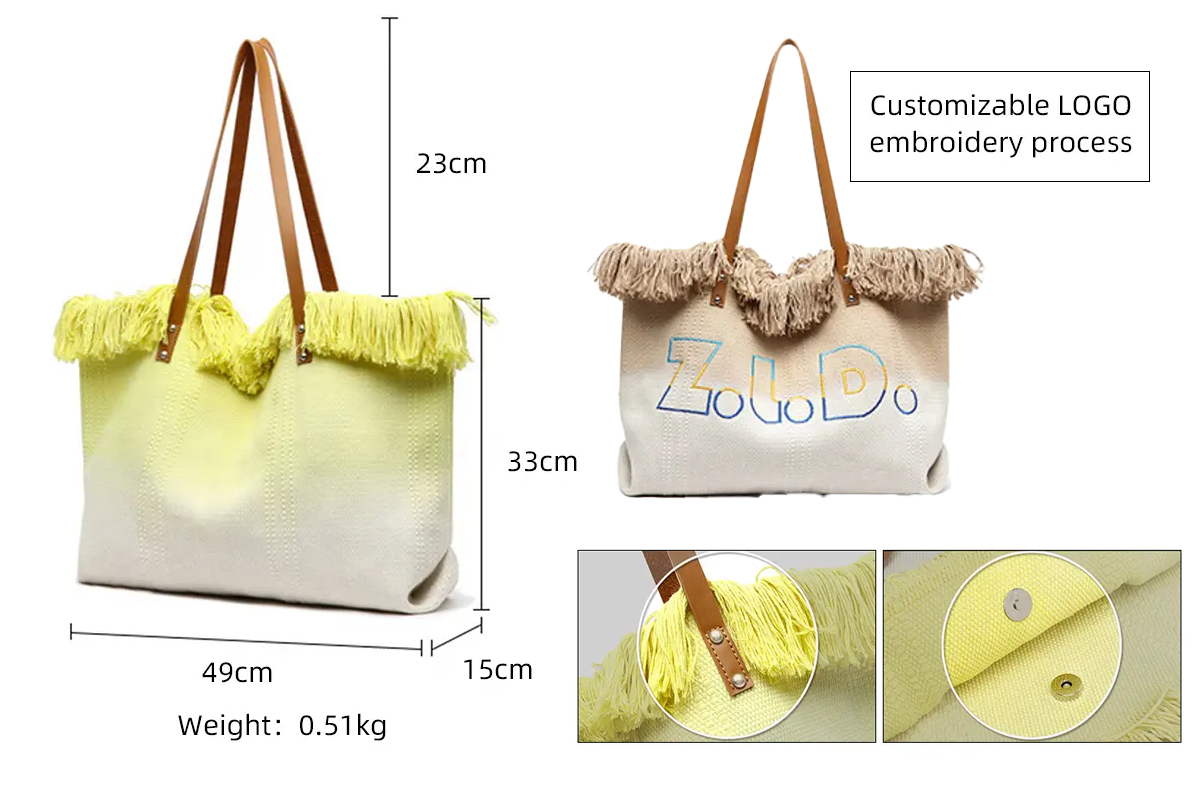 Wholesale Canvas Beach Bag Dimensions and Custom Embroidery Logo Process - Model